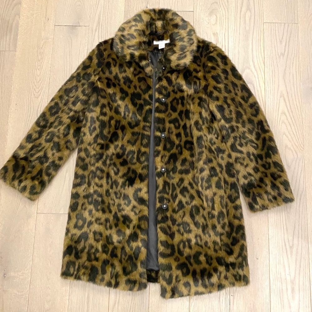 H&M Leopard Faux Fur Midi Jacket